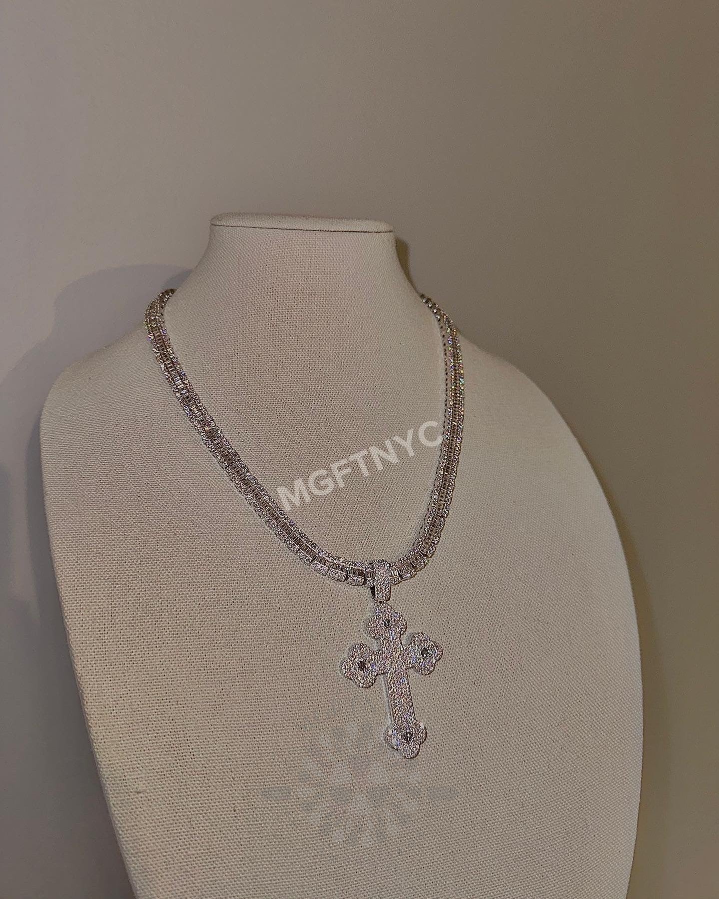 Tennis chain hot sale cross pendant